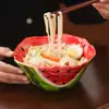 Cuenco de sandía con cara sonriente pintado a mano de fábrica, hermoso cuenco para uso doméstico, cuenco personal para ensalada, cuenco para sopa de fideos, vajilla de cerámica con color bajo vidriado