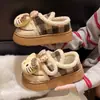 Sapatos de algodão com estampa de gato de desenho animado para mulheres, 2026, bico redondo, estilo novo, quentes, fofos, com fecho de velcro, adequados para outono e inverno