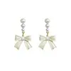 Pendientes de Perla con Lazo Blanco Leche Suave Pendientes de Diseño Elegante Accesibles de Lujo Francés Pendientes Dulces Versátiles para Mujer