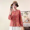 Nuevos tops estampados de estilo chino para otoño para mujeres de mediana edad y mayores, moda para madres, cuello redondo, talla grande, manga larga, camisa fina