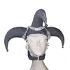 Máscara Facial Inteira de Palhaça de Halloween Chifres Pontudos Pretos Chapéu de Palhaço com Pom-pom Maquiagem Cosplay Role-Playing Headwear