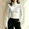 2026 Europeu e Americano Outono/Inverno Novo Transfronteiriço Cor Sólida Casual Moda Gola Alta Gola Assimétrica Manga Longa Veludo Camiseta Roupas Femininas
