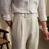 Nuevos Pantalones Casuales de Verano para Hombre Estilo Nápoles de Cintura Media-Alta Pierna Recta Retro Británico Versátiles de Pierna Larga