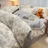 Juego de cuatro piezas de ropa de cama de algodón grueso cepillado, funda de edredón de algodón puro lavable a máquina, apto para todas las estaciones, juego de tres piezas para dormitorios universitarios