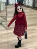 2025 Nueva Ropa de Invierno Estilo Coreano para Niños Niñas Malla de Pétalos Vestido de Pastel Chaleco Vestido Suéter de Cuello Alto Año Nuevo
