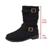 Botas de media caña plisadas retro nuevas transfronterizas para mujer, doble hebilla de cuero, botas de jinete, estilo británico, adelgazantes, talla grande, zapatos de mujer de comercio exterior