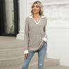 Amazon Europa y Estados Unidos comercio exterior transfronterizo otoño e invierno 2024 nueva chaqueta de camiseta holgada de manga larga con solapa de color en contraste para mujer en stock
