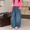 Pantalones anchos de estilo americano con graffiti para niñas, nuevo modelo de otoño 2026, pantalones rectos ajustados para niños mayores, jeans para niños, pantalones largos