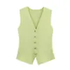 Comércio Exterior Transfronteiriço Roupas Femininas Primavera e Verão 2025 Estilo Europeu e Americano Gola V Sem Mangas Tricô Top Colete para Mulheres B88839