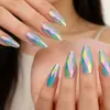 Unhas Postiças 3D Tridimensionais Galvanizadas Venda Quente de Comércio Exterior Nail Art Estilo Sexy de Alta Qualidade Brilho Metálico Formato Amêndoa Longa Venda por Atacado