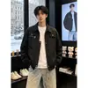 Chaqueta Retro de Trabajo Color Sólido con Decoración de Cremallera Nueva Versátil para Primavera y Otoño Cuello Americano Casual de Calle Ropa Exterior para Hombre