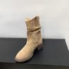 Botas de Cano Médio Botas Martin Pretas Botas Largas para Mulheres Altura Petite Botas Curtas que Aumentam a Altura Novidade Outono e Inverno 2025 Estilo Cowboy Ocidental
