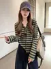 Cardigan Suéter Casaco Listrado Emagrecedor Moda Retrô Novo Outono Inverno Estilo Versátil Toque de Nicho Top