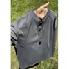 Camiseta Henley de manga comprida estilo americano para homens, nova coleção de outono, corte solto, tamanhos grandes, efeito emagrecedor, adequada como camada interna ou camiseta básica