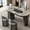 Mesa de Té Pequeña de Pizarra de Lujo Ligero y Juego de Sillas para Balcón de Apartamento, Multifuncional con Almacenamiento Integrado y Tetera para Beber y Preparar Té