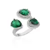 Europa y Estados Unidos transfronterizo exquisito anillo de flor con incrustaciones de circón verde para mujer 2025 nuevo anillo retro de alta calidad al por mayor