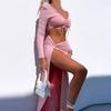 Roupas femininas europeias e americanas verão novo sexy slim decote V cordão umbigo vestido saia com fenda alta conjunto de duas peças