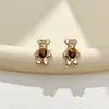 Brincos de Tarraxa Formato Urso Retrô Pedra Olho de Tigre Brincos de Estilo Nicho Design de Alto Padrão Brincos Versáteis para o Dia a Dia Estilo Fofo