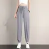 Calça Casual Fina de Seda Gelada de Verão com Cordão e Bolso Nova Chegada Feminina Calça de Pernas Finas Versátil Calça Esportiva Casual Feminina Calça Transfronteiriça