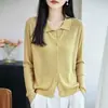 Cardigan de Punto Nuevo Otoño/Invierno 2026 Cuello Polo de Lana Fina Manga Larga para Mujer Color Sólido Costilla Top Holgado