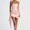 Vestido Tubo Plisado de Satén de Alta Gama Personalizado para Mujer 2025 Primavera y Verano Nuevo Dulce y Picante Sin Espalda Cubre Cintura Falda
