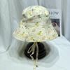 Sombrero de Pescador de Doble Cara Floral Lindo y Dulce de Estilo Japonés para Niños Primavera y Verano Rostro Brillante Cubre Rostro Pequeño Sombrero de Cubeta con Cordones Sombrero para el Sol