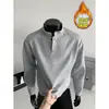 Gola henley 350g algodão chinês de peso pesado pelúcia espessa quente tamanho grande camiseta masculina T versátil casual