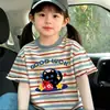 Camiseta Listrada Infantil Verão 2026 Novo Estilo Roupas de Bebê Menina Estilo Coreano Algodão Puro Manga Curta Camisa Fina de Verão