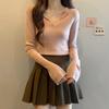 Suéter de cuello en V de lana fina suave de estilo coreano para mujer, nuevo suéter de otoño ajustado, camiseta interior adelgazante, top de temperamento