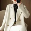 Abrigo de Lana para Mujer 2023 Corto Otoño e Invierno Holgado Abrigo de Lana con Cuello de Traje para Mujeres Pequeñas