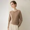 Suéter de punto para mujer 100% cachemira pura, nuevo modelo otoño e invierno, cuello redondo, corte ajustado, acanalado, suave, capa base moderna