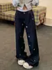 Jeans Casuales Largos de Pierna Ancha Lavados de Otoño Nuevos para Hombre y Mujer, Bordados de Cimitarra Estilo Dibujos Animados Retro Americano