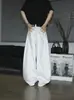 Calça jeans casual estilo americano branca com barra curva para mulheres, calça larga de cintura alta vintage desconstruída multi-bolsos solta da moda