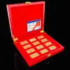 Doce Adornos de Lingote Pequeño de Oro del Zodiaco Oro Conmemorativo del Zodiaco Caja de Madera de Alta Gama Regalos para Reunión Anual de Negocios del Banco de Seguros
