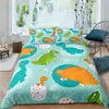 Amazon transfronterizo juego de tres piezas lindo estampado de dinosaurio de dibujos animados poliéster ropa de cama comercio exterior textil para el hogar al por mayor