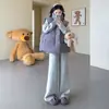 Roupa de Maternidade de Alta Qualidade Inverno Nova Moda Gola Lapela Espessa Tricô Pulôver Calças de Perna Larga Look Emagrecedor Conjunto de Duas Peças