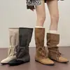 Botas altas de estilo vintage con punta afilada y plataforma interior de 4 cm, botas altas hasta la rodilla para mujer, botas de caña alta, botas de vaquero