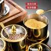 W&Korean Botella de Condimentos de Acero Inoxidable 304 Cocina Salsa Picante Salero Aceitera con Cuchara Caja de Condimentos Dorada Creativa