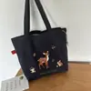 Bolso de Hombro de Nylon Bordado con Ciervo Lindo Estilo Bosque Gran Capacidad Bolsa Tote con Cordón Estilo Perezoso Bolsa para Commuter
