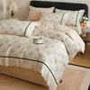 Juego de cuatro piezas de algodón estilo francés con encaje de algodón, funda de edredón estilo princesa estampada, apto para todas las estaciones, incluye una sábana plana y una sábana bajera para dormir sin ropa