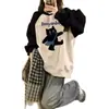 Moletom de Veludo Oversized com Gola Redonda, Raglan Contrastante, Estilo Gatinho para Mulheres, Outono e Inverno 2025, Novo Estilo Quente, Tops Femininos para Primavera e Outono