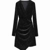 Vestido de Primavera e Outono de Luxo Leve para Mulheres Vestido Petit de Veludo de Inverno Elegante Vestidinho Preto