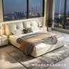 Cama moderna minimalista de cuero genuino para dormitorio principal, elegante cama doble de 1.8 m para apartamentos pequeños, cama tapizada europea de madera maciza de 1.5 m