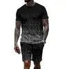 Traje de Verano Estampado Geométrico para Hombre Camiseta de Malla + Shorts Conjunto de Dos Piezas para Hombre Manga Corta Deportivo Ligero