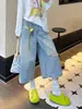 Jeans azules rotos para mujer, nuevo estilo de verano, talla grande, adelgazantes, corte holgado, tiro alto, diseño elegante, pantalones rectos tobilleros