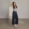 Pantalones Rectos Sueltos de Estilo Nuevo en 2 Colores Estilo Retro Americano Versátiles de Verano Pantalones Cargo Multibolsillos Jeans Acortados para Mujer