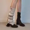 Primer Encuentro Temporada Retro Botas Elásticas Estilizadoras Estilo Ballet con Lazo Punta Redonda Gamuza Tacón Grueso Cremallera Lateral Botines