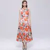 Ropa de mujer transfronteriza: Vestido sin mangas de alta gama estilo francés con estampado, corte tridimensional de comercio exterior, ceñidor de cintura, vestido línea A para mujer