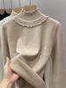 Suéter con Forro de Polar para Mujer Engrosado Invierno Una Pieza Polar Diseño de Nicho con Sensación de Oreja Top con Borde de Oreja Cuello Semi-alto Camiseta Base