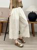 Calça de Algodão Casual Solta Vintage com Bordados Pesados e Renda, Comprimento Três Quartos, Novo Estilo Primavera/Verão, Cintura Elástica, Calça Reta de Cor Sólida